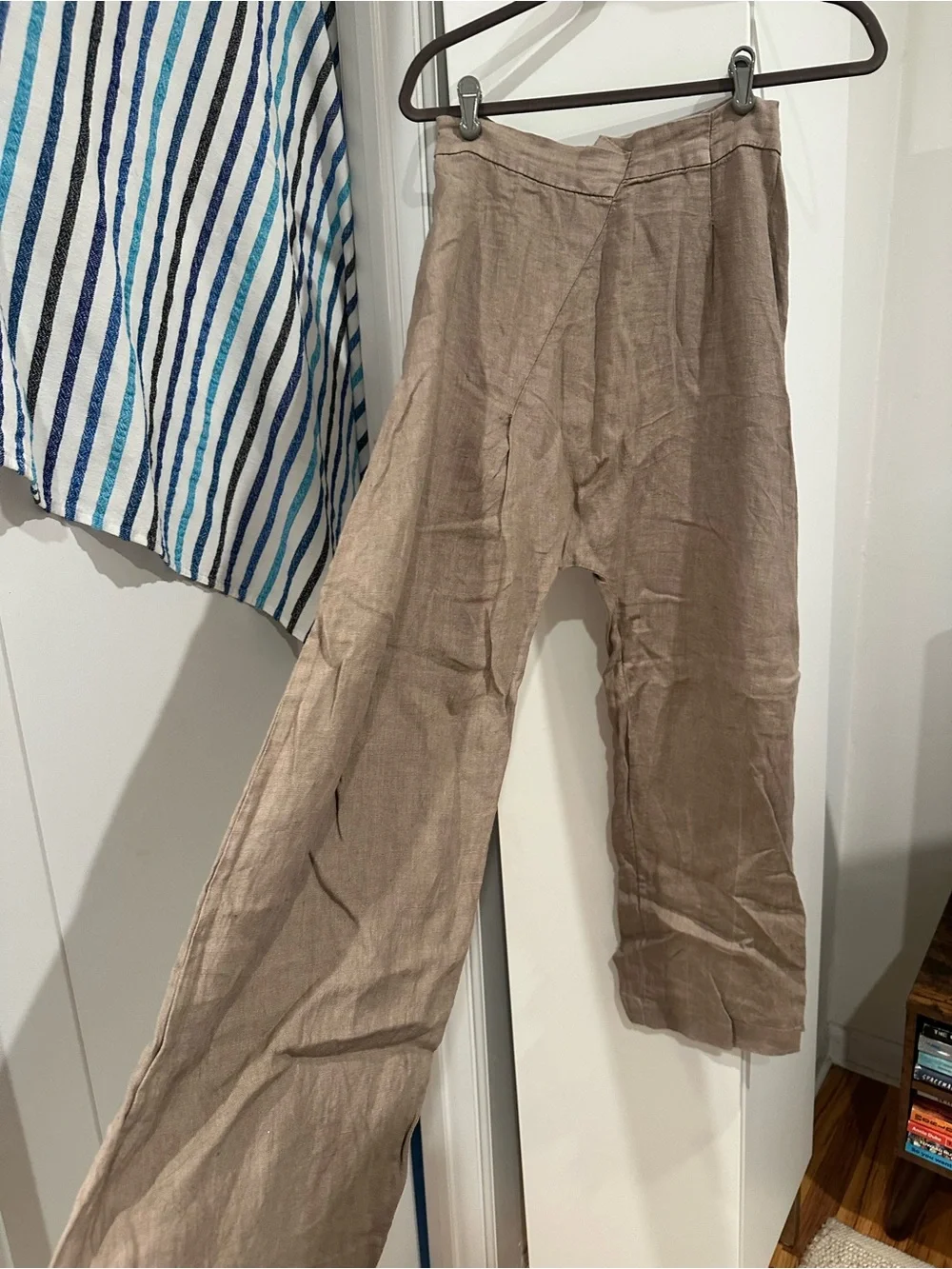 Zara Linen-Blend wide leg pants in Taupe